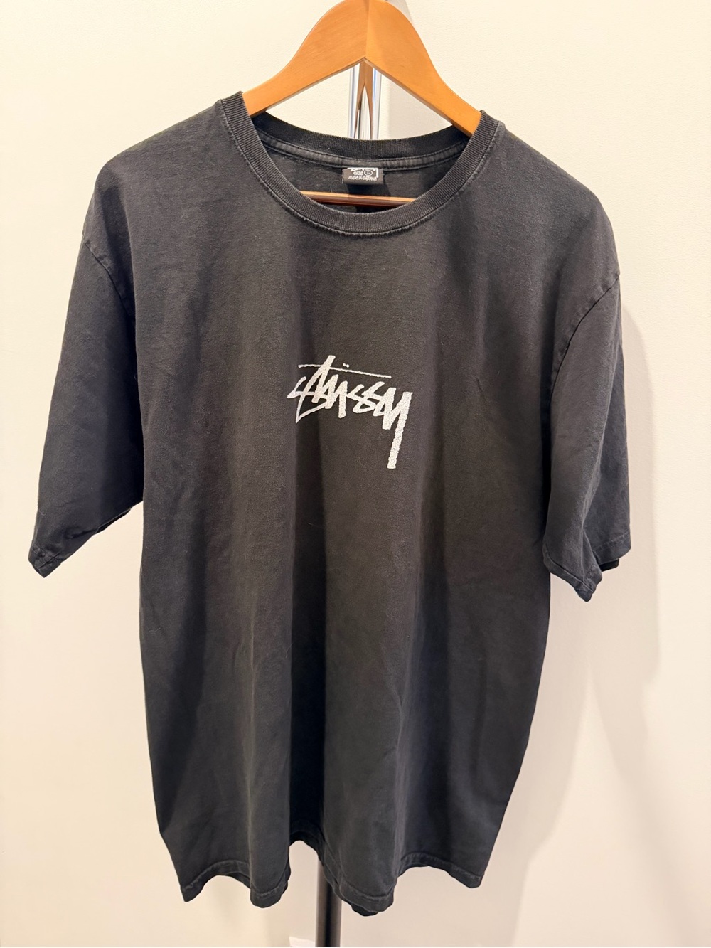 Stussy Black Short‑Sleeve Logo Tee with White Script